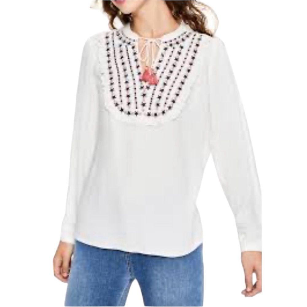 Boden Ivory Poppy Embroidered Star Tassel Top Size 10